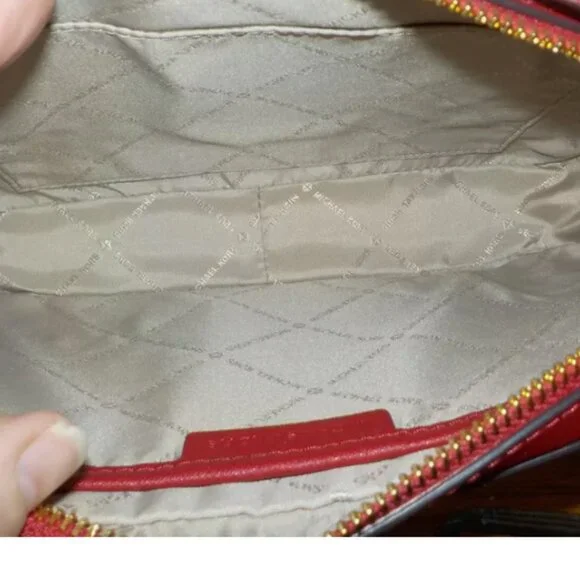 Michael Kors Sandrine Stud LG Crossbody Saffiano Leather DK Sangria New - Picture 3 of 5